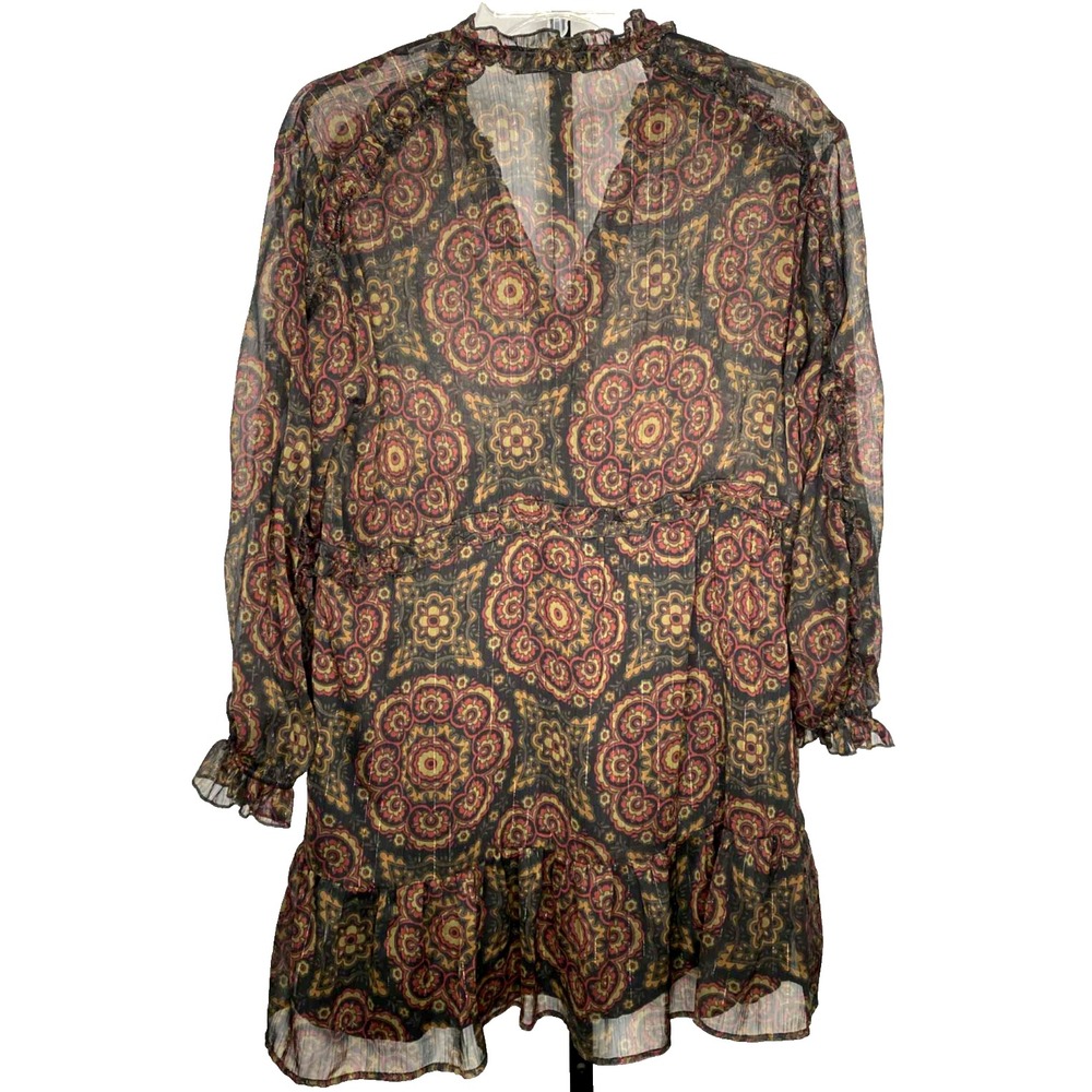 Zara women's Sheer Chiffon‎ Floral Long Sleeve Dress Size Small blouson bohemian - Picture 9 of 9